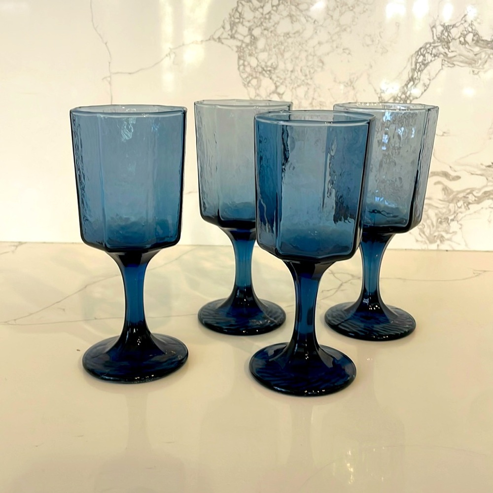 Set of Four Blue Stemware Glasees